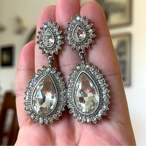 Beautiful Large Princess Crystal Chandelier Silver Drop Pushback Earrings